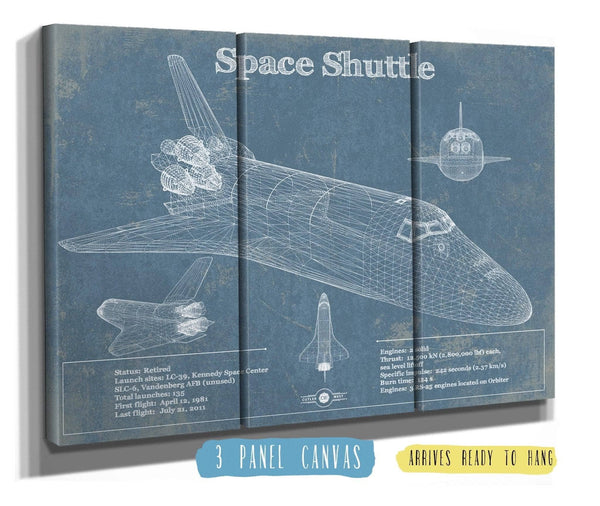 36" x 24" / 3 Panel Canvas Wrap Cutler West Space Shuttle Aviation Blueprint Print