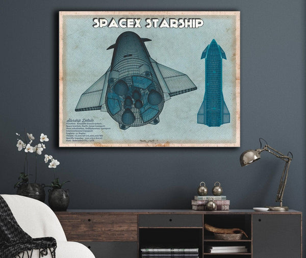 Cutler West SpaceX Starship Blue Vintage Space Exploration Print