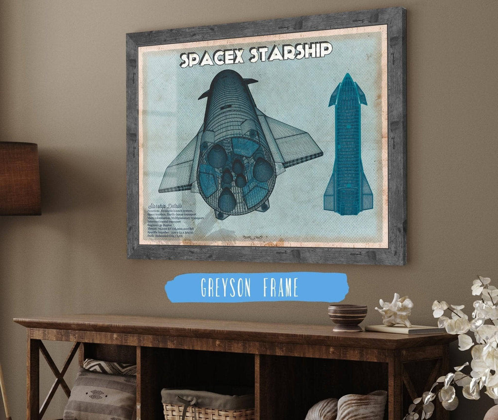 14" x 11" / Stretched Canvas Wrap Cutler West SpaceX Starship Blue Vintage Space Exploration Print