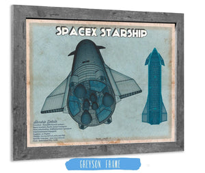14" x 11" / Greyson Frame Cutler West SpaceX Starship Blue Vintage Space Exploration Print