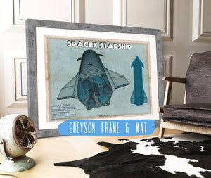 14" x 11" / Greyson Frame & Mat Cutler West SpaceX Starship Blue Vintage Space Exploration Print