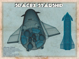 14" x 11" / Unframed Cutler West SpaceX Starship Blue Vintage Space Exploration Print