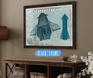 20" x 16" / Black Frame Cutler West SpaceX Starship Blue Vintage Space Exploration Print