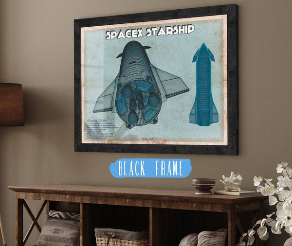 20" x 16" / Black Frame Cutler West SpaceX Starship Blue Vintage Space Exploration Print