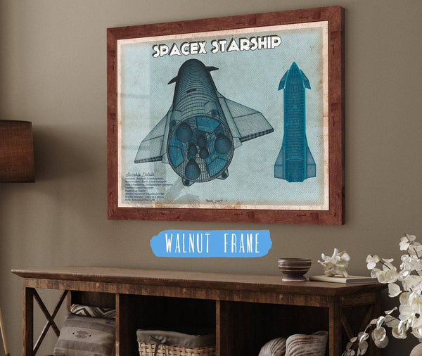 20" x 16" / Walnut Frame Cutler West SpaceX Starship Blue Vintage Space Exploration Print