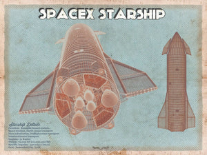 14" x 11" / Unframed Cutler West SpaceX Starship Vintage Space Exploration Print
