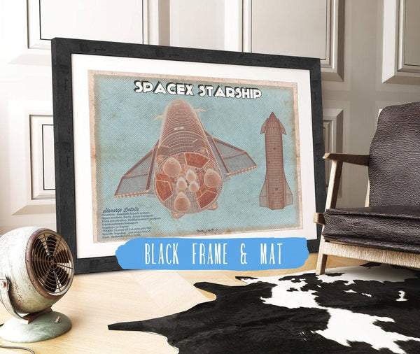 20" x 16" / Black Frame & Mat Cutler West SpaceX Starship Vintage Space Exploration Print