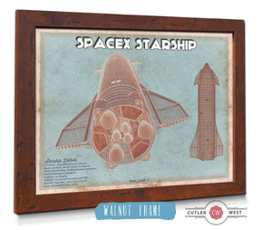 20" x 16" / Walnut Frame Cutler West SpaceX Starship Vintage Space Exploration Print