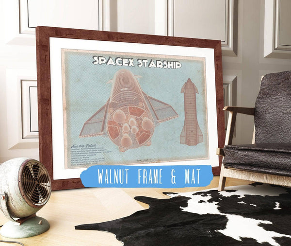 20" x 16" / Walnut Frame & Mat Cutler West SpaceX Starship Vintage Space Exploration Print
