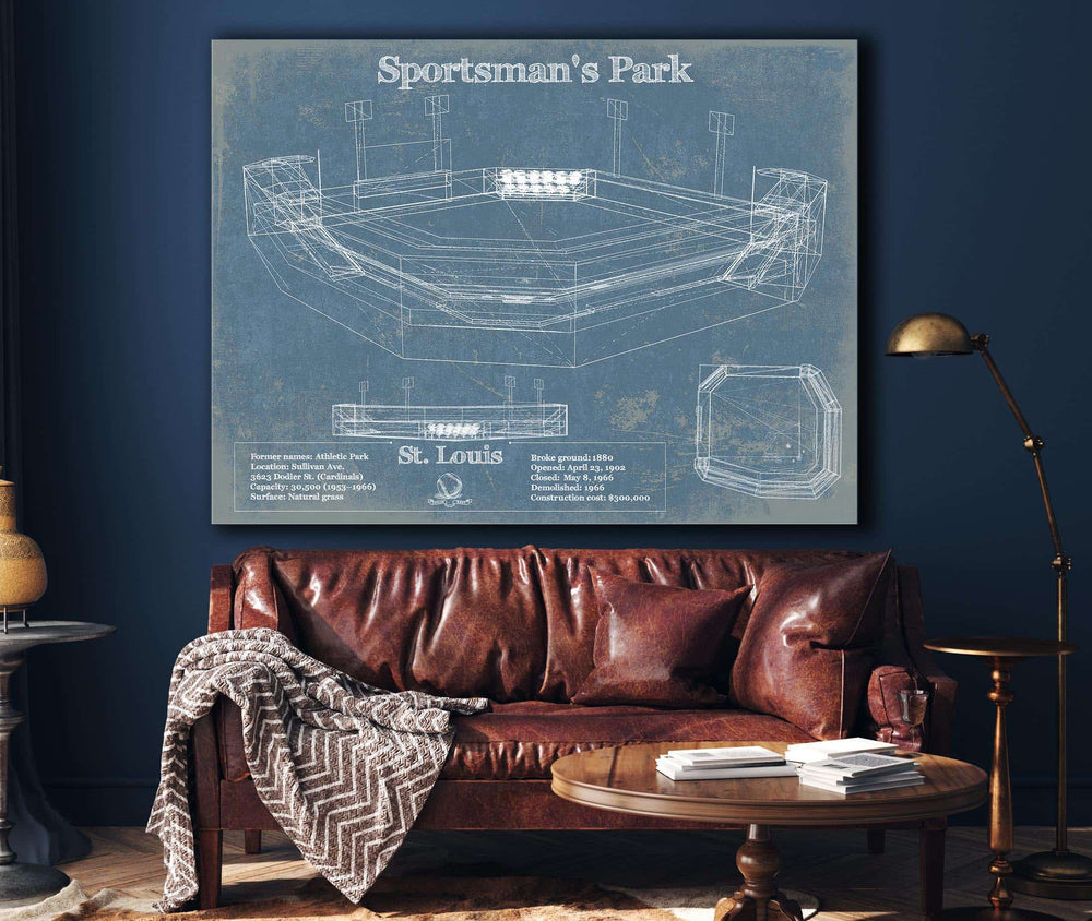 14" x 11" / Stretched Canvas Wrap Cutler West Sportsman's Park / Busch Stadium Vintage Baseball Print