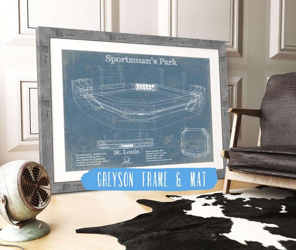 14" x 11" / Greyson Frame & Mat Cutler West Sportsman's Park / Busch Stadium Vintage Baseball Print