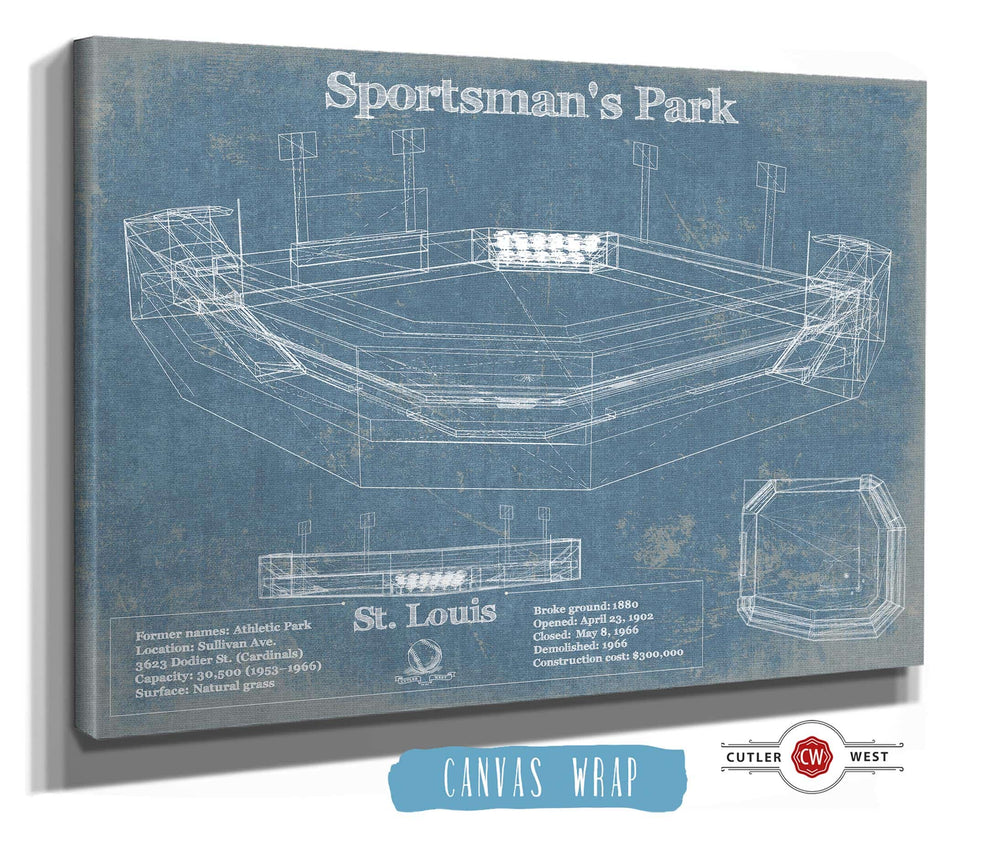 14" x 11" / Stretched Canvas Wrap Cutler West Sportsman's Park / Busch Stadium Vintage Baseball Print