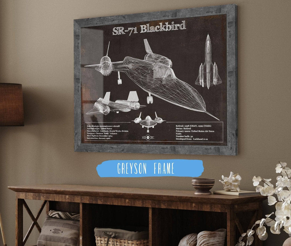 14" x 11" / Stretched Canvas Wrap Cutler West SR-71 Blackbird Black Version - Aircraft Original Military Wall Art