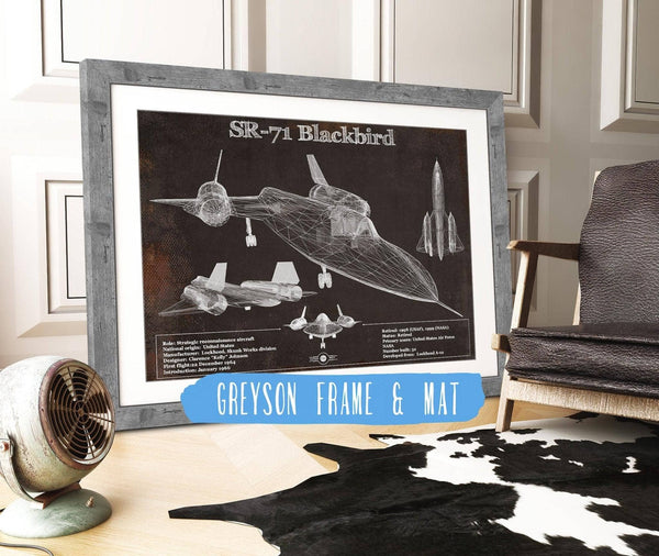 14" x 11" / Greyson Frame & Mat Cutler West SR-71 Blackbird Black Version - Aircraft Original Military Wall Art