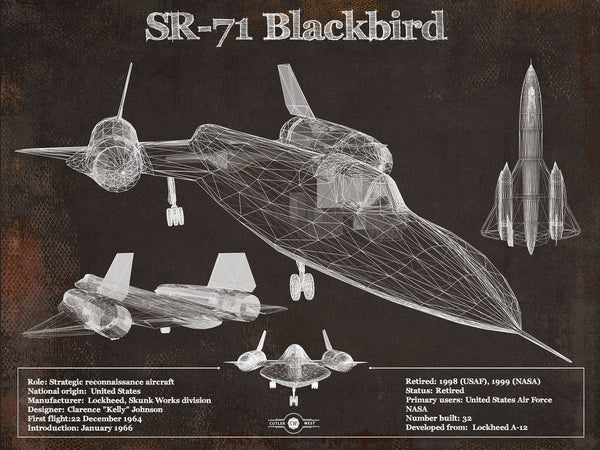 14" x 11" / Unframed Cutler West SR-71 Blackbird Black Version - Aircraft Original Military Wall Art