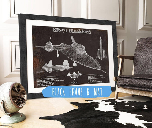 20" x 16" / Black Frame & Mat Cutler West SR-71 Blackbird Black Version - Aircraft Original Military Wall Art