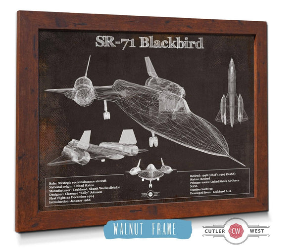 20" x 16" / Walnut Frame Cutler West SR-71 Blackbird Black Version - Aircraft Original Military Wall Art