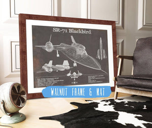 20" x 16" / Walnut Frame & Mat Cutler West SR-71 Blackbird Black Version - Aircraft Original Military Wall Art