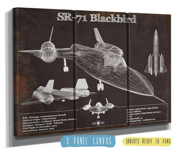 36" x 24" / 3 Panel Canvas Wrap Cutler West SR-71 Blackbird Black Version - Aircraft Original Military Wall Art