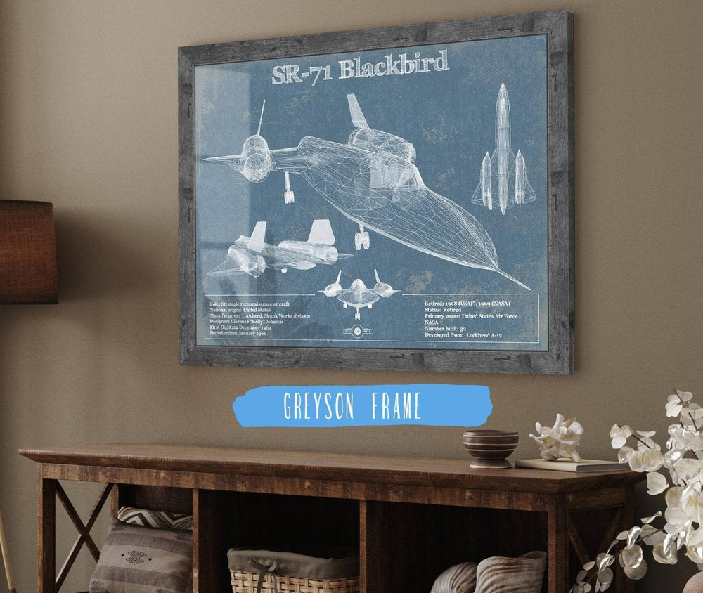 14" x 11" / Stretched Canvas Wrap Cutler West SR-71 Blackbird Blue Version - Aircraft Original Military Wall Art
