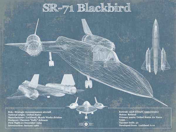 14" x 11" / Unframed Cutler West SR-71 Blackbird Blue Version - Aircraft Original Military Wall Art