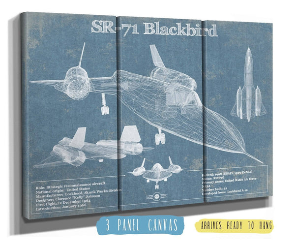 36" x 24" / 3 Panel Canvas Wrap Cutler West SR-71 Blackbird Blue Version - Aircraft Original Military Wall Art