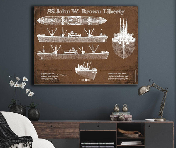 Cutler West SS John W. Brown Liberty ship Blueprint Original Military Wall Art - Customizable