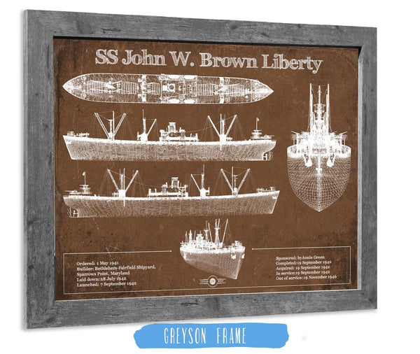 14" x 11" / Greyson Frame Cutler West SS John W. Brown Liberty ship Blueprint Original Military Wall Art - Customizable