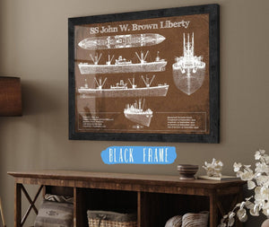 20" x 16" / Black Frame Cutler West SS John W. Brown Liberty ship Blueprint Original Military Wall Art - Customizable