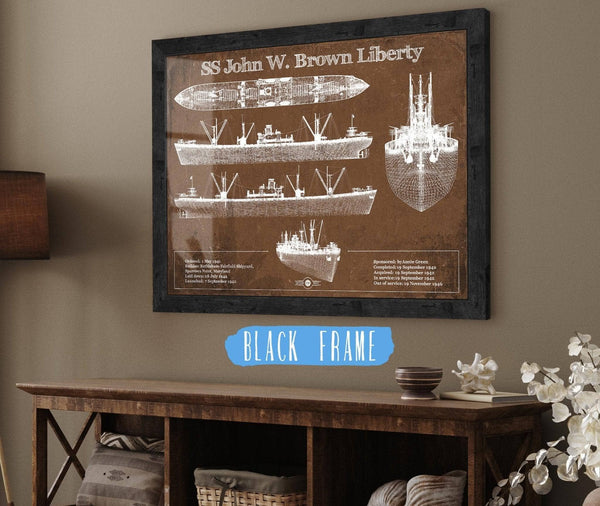 20" x 16" / Black Frame Cutler West SS John W. Brown Liberty ship Blueprint Original Military Wall Art - Customizable