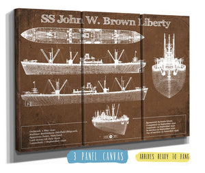 48" x 36" / 3 Panel Canvas Wrap Cutler West SS John W. Brown Liberty ship Blueprint Original Military Wall Art - Customizable