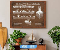 Cutler West Naval Military 14" x 11" / Walnut Frame SS John W. Brown Liberty ship Blueprint Original Military Wall Art - Customizable 933311102_12533