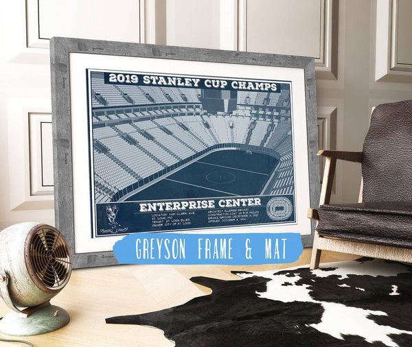 14" x 11" / Greyson Frame & Mat Cutler West St. Louis Blues Enterprise 2019 Stanley Cup Champions - Vintage Hockey Team Color Print