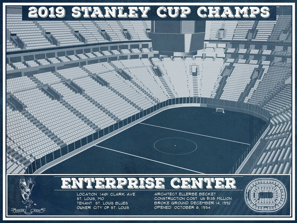 14" x 11" / Stretched Canvas Wrap Cutler West St. Louis Blues Enterprise 2019 Stanley Cup Champions - Vintage Hockey Team Color Print