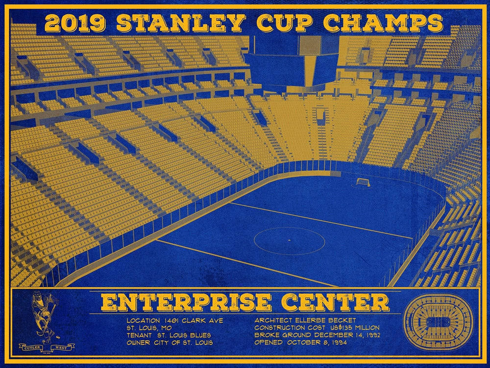 14" x 11" / Stretched Canvas Wrap Cutler West St. Louis Blues Enterprise 2019 Stanley Cup Champions - Vintage Hockey Team Color Print