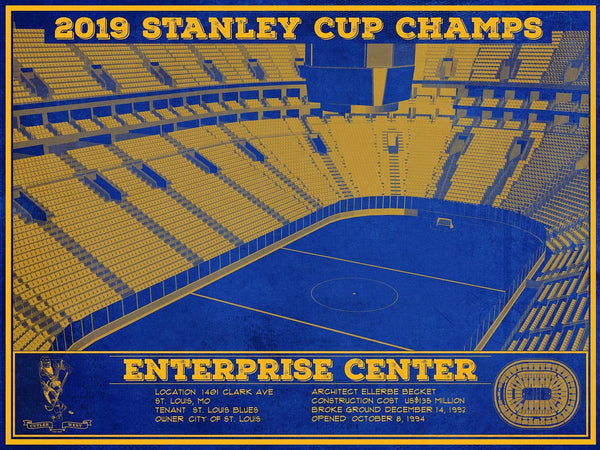 14" x 11" / Unframed Cutler West St. Louis Blues Enterprise 2019 Stanley Cup Champions - Vintage Hockey Team Color Print