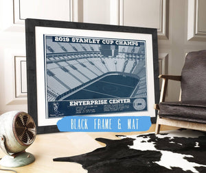 20" x 16" / Black Frame & Mat Cutler West St. Louis Blues Enterprise 2019 Stanley Cup Champions - Vintage Hockey Team Color Print