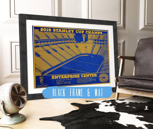 20" x 16" / Black Frame & Mat Cutler West St. Louis Blues Enterprise 2019 Stanley Cup Champions - Vintage Hockey Team Color Print