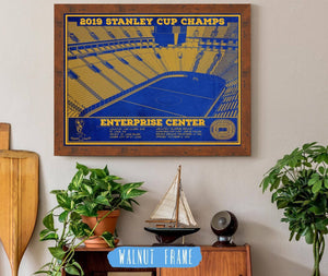 20" x 16" / Walnut Frame Cutler West St. Louis Blues Enterprise 2019 Stanley Cup Champions - Vintage Hockey Team Color Print