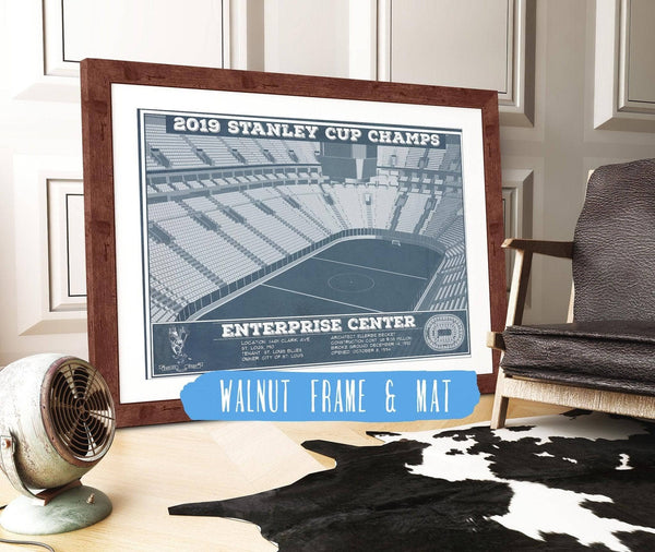 20" x 16" / Walnut Frame & Mat Cutler West St. Louis Blues Enterprise 2019 Stanley Cup Champions - Vintage Hockey Team Color Print