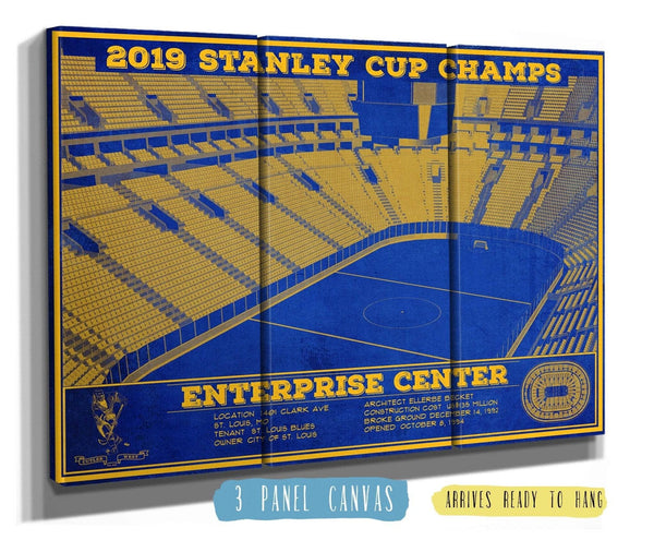 36" x 24" / 3 Panel Canvas Wrap Cutler West St. Louis Blues Enterprise 2019 Stanley Cup Champions - Vintage Hockey Team Color Print