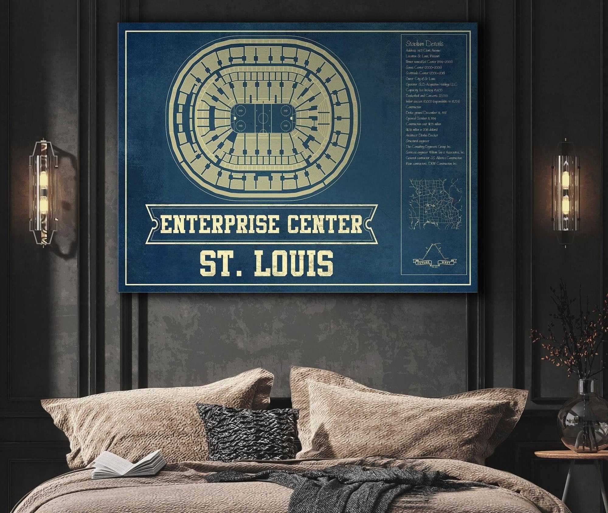 Cutler West St. Louis Blues - Enterprise Center Vintage Hockey Blueprint NHL Print