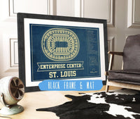 Cutler West 14" x 11" / Black Frame & Mat St. Louis Blues - Enterprise Center Vintage Hockey Blueprint NHL Print 933350220_81118