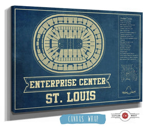 14" x 11" / Stretched Canvas Wrap Cutler West St. Louis Blues - Enterprise Center Vintage Hockey Blueprint NHL Print