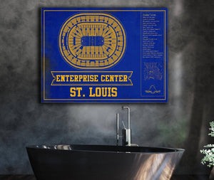 Cutler West St. Louis Blues Team Colors - Enterprise Center Vintage Hockey Blueprint NHL Print
