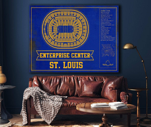 Cutler West St. Louis Blues Team Colors - Enterprise Center Vintage Hockey Blueprint NHL Print