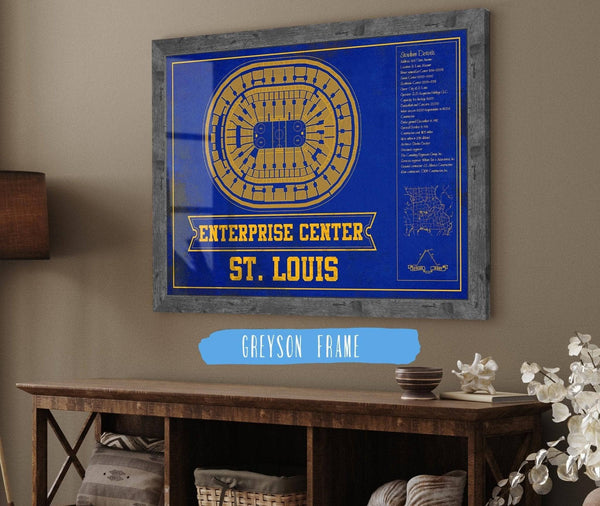 Cutler West St. Louis Blues Team Colors - Enterprise Center Vintage Hockey Blueprint NHL Print