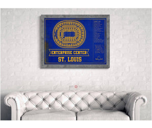 Cutler West St. Louis Blues Team Colors - Enterprise Center Vintage Hockey Blueprint NHL Print