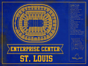 14" x 11" / Unframed Cutler West St. Louis Blues Team Colors - Enterprise Center Vintage Hockey Blueprint NHL Print