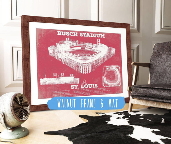 20" x 16" / Walnut Frame & Mat Cutler West St. Louis Cardinals - Busch Stadium - Vintage Baseball Print